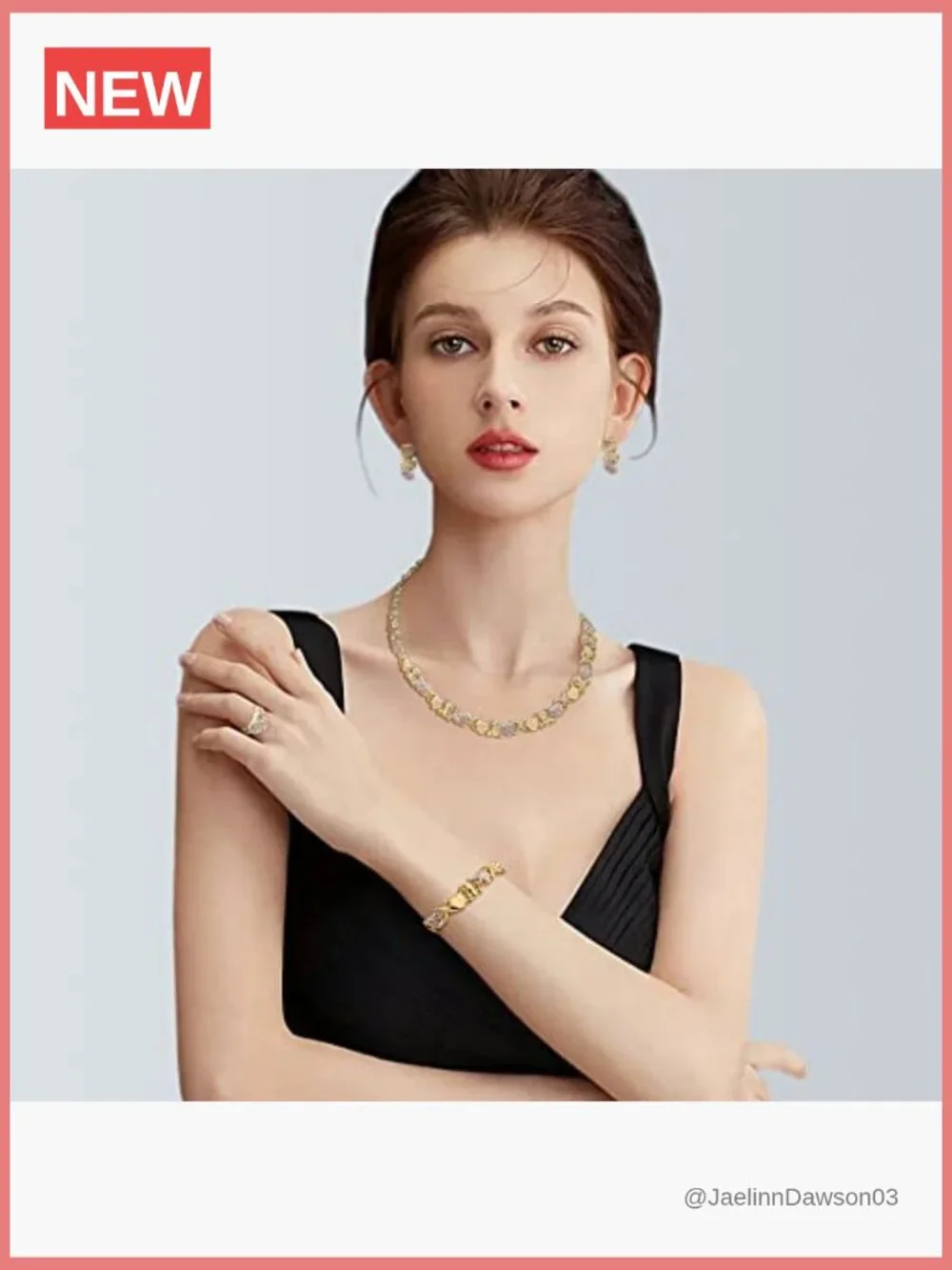 18K Gold Plated Jewelry Set - Necklace Bracelet Earrings Ring Set for Women